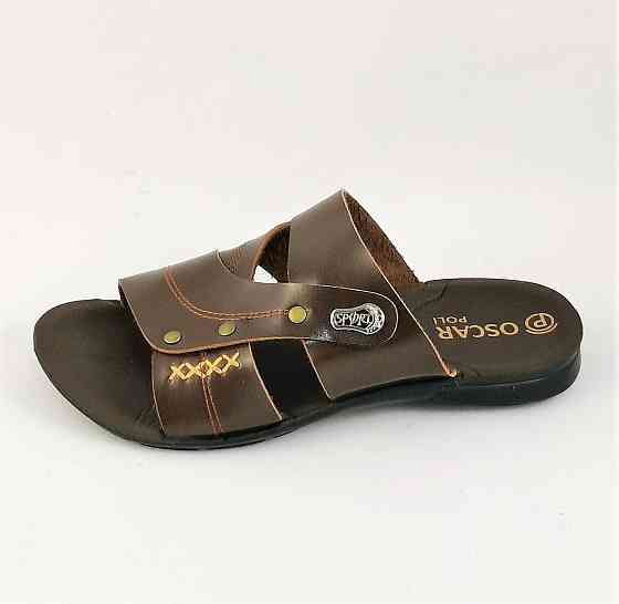 Мужские Шлёпанцы Тапочки Сланцы Коричневые Кожаные (размеры: 41,42,43,44,45) Днепр
