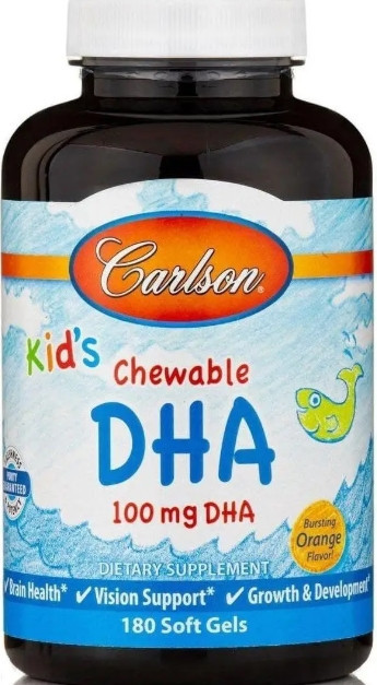 Риб'ячий жир для дітей Carlson  Kids Chewable DHA 100 мг 180 гел капс апельсин Київ - фото 1