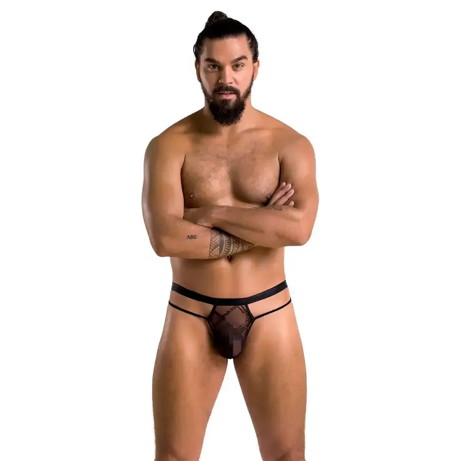 Чоловічі прозорі стринги Passion 029 THONG COLLIN XXL/XXXL Black, сітка Львов - изображение 3