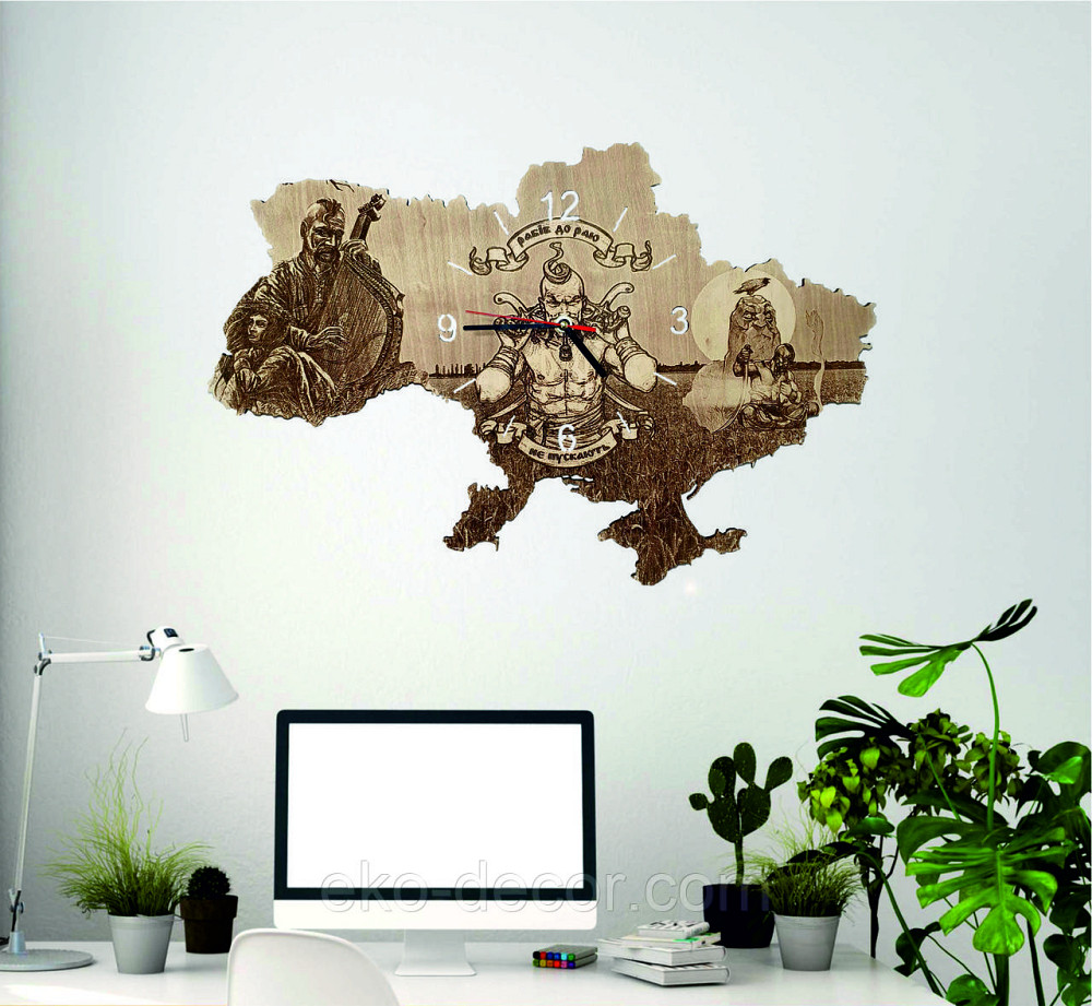 Дерев`янний настінний годинник "Козак" 50*34 см Київ - фото 2
