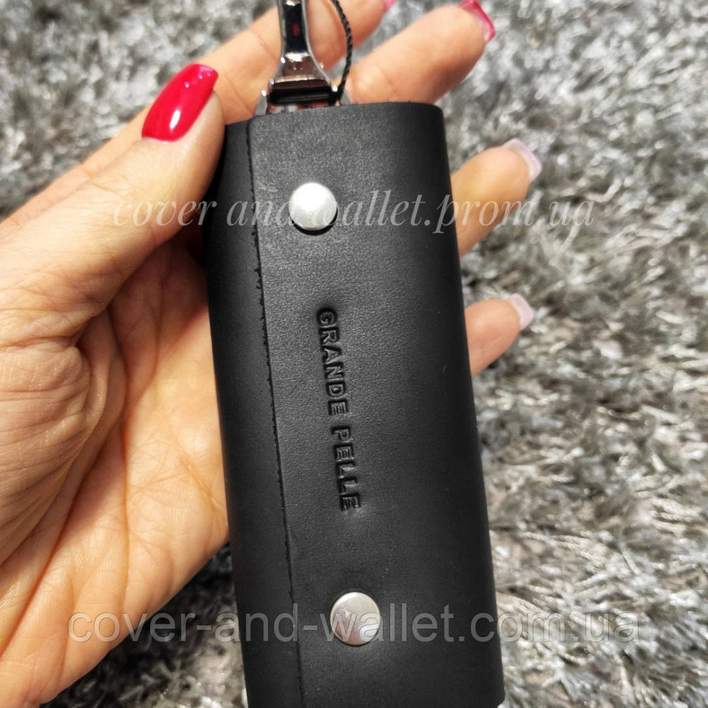Черная небольшая кожаная ключница на кнопках Grande Pelle 405610 Киев - изображение 2