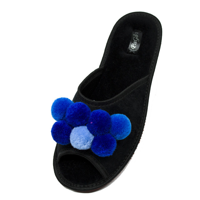 Тапки жіночі домашні відкриті на підошві "Синій помпон" чорний Одеса - фото 11