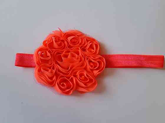 Дитяча пов'язка кислотно помаранчева - окружність 42-55см, квітка 8см Київ