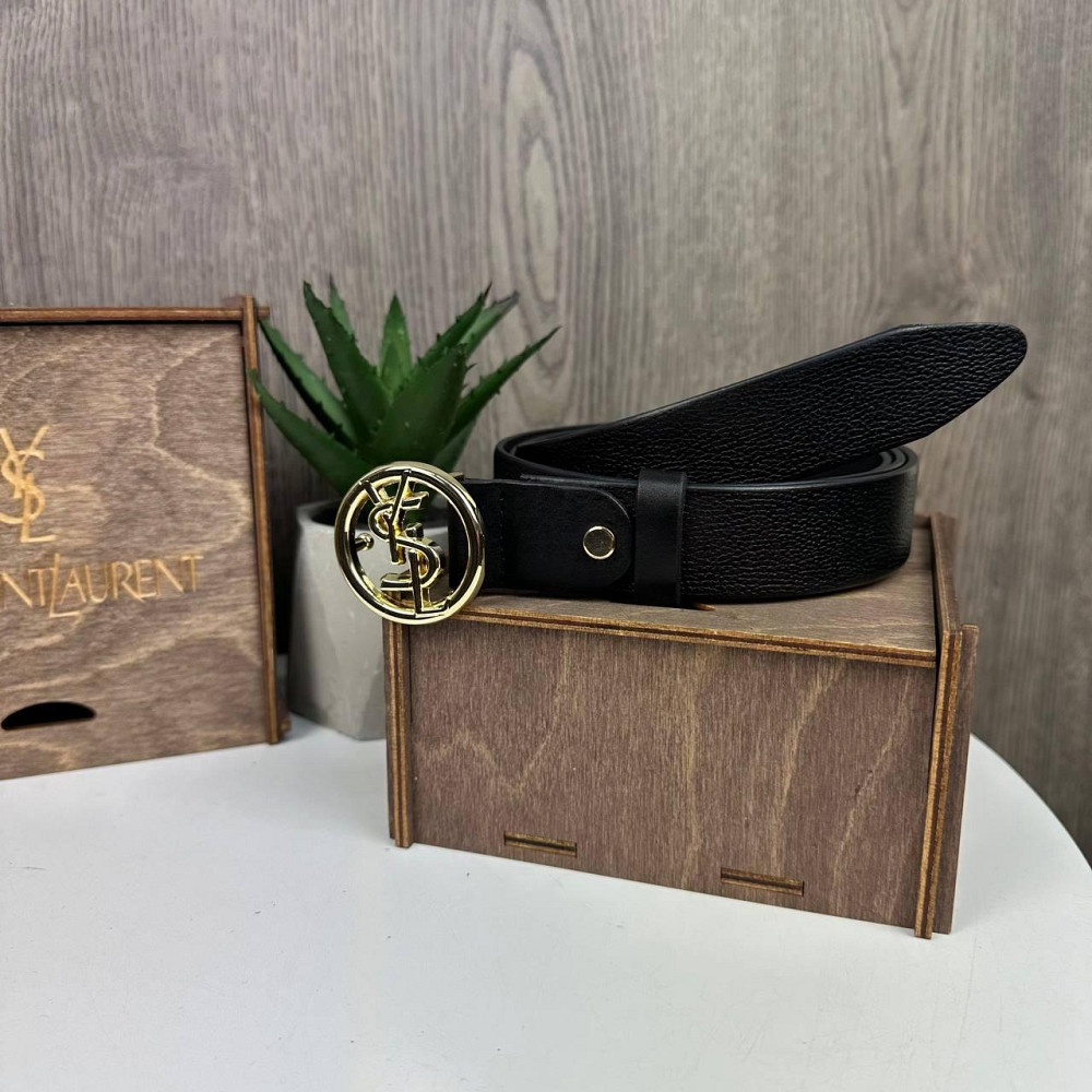 Шкіряний жіночий пояс поясний YSL. Пояс із натуральної шкіри чорний Золото ( 21921 ) Харків - фото 3