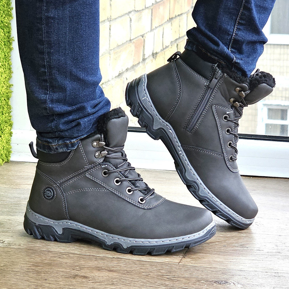 Ботинки Зимние Мужские на Меху Серые Зима Мех Прошитые (размеры: 40,41,42,43,44,45) Видео Обзор Днепр - изображение 7