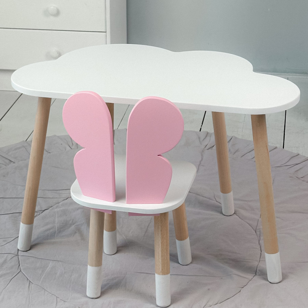 Дитячий столик хмара 46х70х40 і стілець метелик 26х26х26, стільчик та стіл для навчання та творчості, білий з рожевим Київ - фото 8