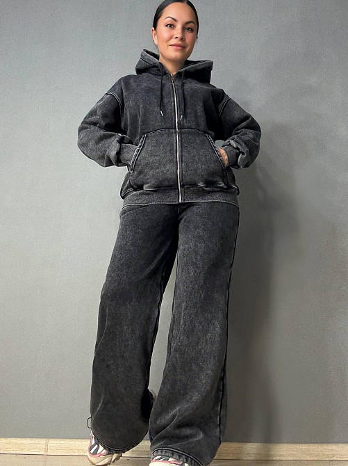 Костюм жіночий Joy One 2166-11 утеплений варений худі зі штанами палаццо чорний, чорний, XL Київ - фото 11