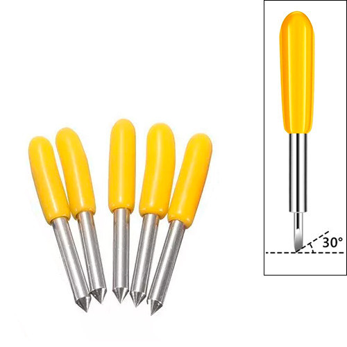 Сменный нож для плоттера 30° (угол заточки), набор 10 шт, вольфрамовая сталь, жёлтые колпачки для защиты Киев - изображение 1