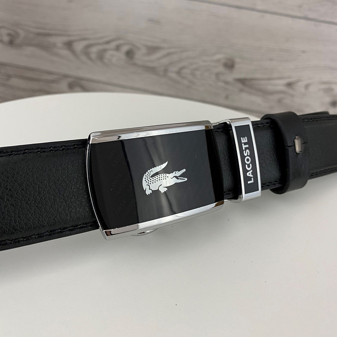 Мужской ремень Lacoste на джинсы, кожаный пояс Лакоста из натуральной кожи в коробке, черныйMasterSem Киев - изображение 5