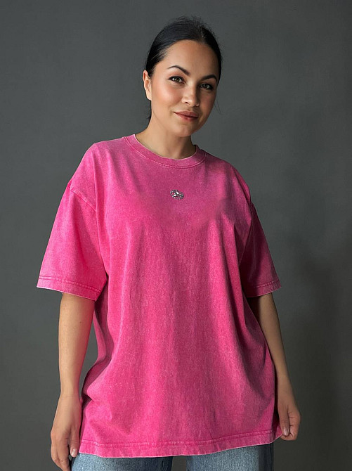 Футболка женская A-N 26089 тай-дай оверсайз с камнями буква B, розовый, one size Киев - изображение 1