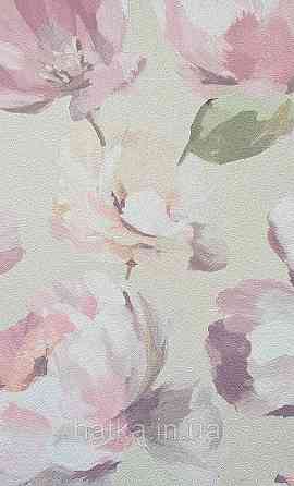 Шпалери вінілові на флізеліні Grandeco Universe 5 квіти півонії великі яскраві рожеві на бежевому Київ