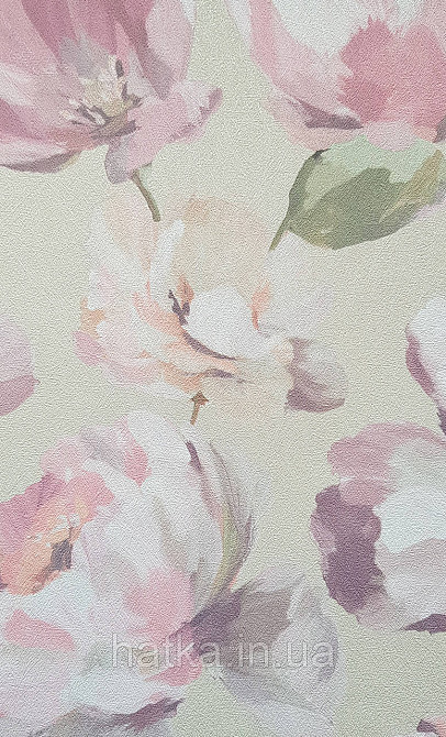 Шпалери вінілові на флізеліні Grandeco Universe 5 квіти півонії великі яскраві рожеві на бежевому Київ - фото 1