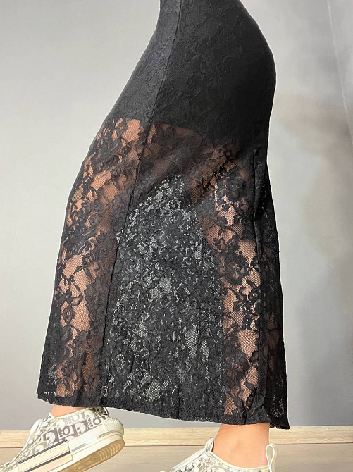 Спідниця жіноча Shiqi 9314 гіпюрова прозора довга з підкладкою стрейтчева чорна, чорний, M Київ - фото 15