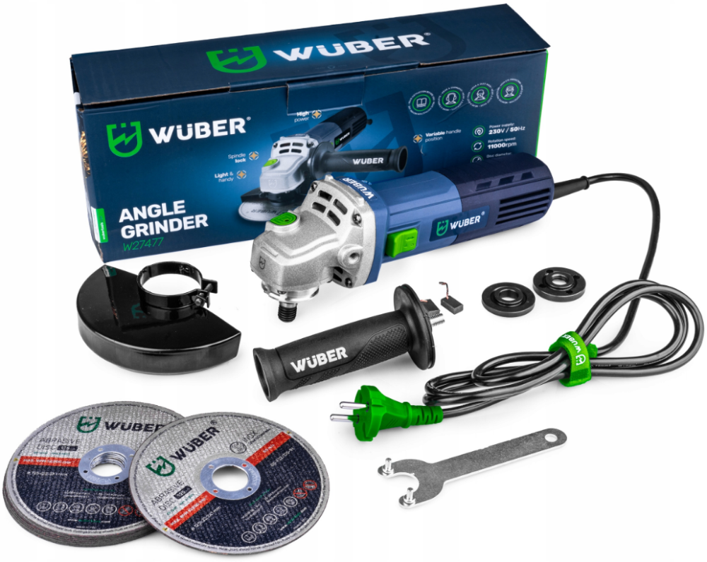Болгарка (кутова шліфувальна машина) Wuber 1600Вт 125мм + набір 10 дисків 125мм (Польща) Київ - фото 10