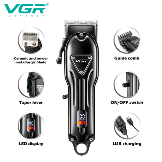 Машинка для стрижки аккумуляторная VGR V-051 2500 mAh LED дисплей (4 насадки) Винница