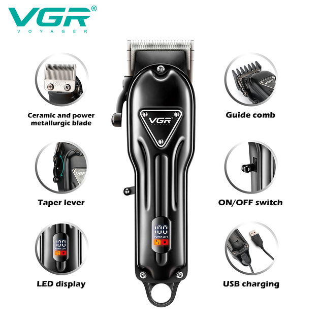 Машинка для стрижки аккумуляторная VGR V-051 2500 mAh LED дисплей (4 насадки) Винница - изображение 2