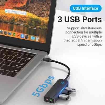 Концентратор Vention USB 3.1 Type-C to 3xUSB 3.0+MicroUSB+3.5mm Sound Adapter black (TGQBB) Винница