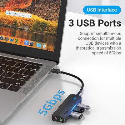 Концентратор Vention USB 3.1 Type-C to 3xUSB 3.0+MicroUSB+3.5mm Sound Adapter black (TGQBB) Винница - изображение 4