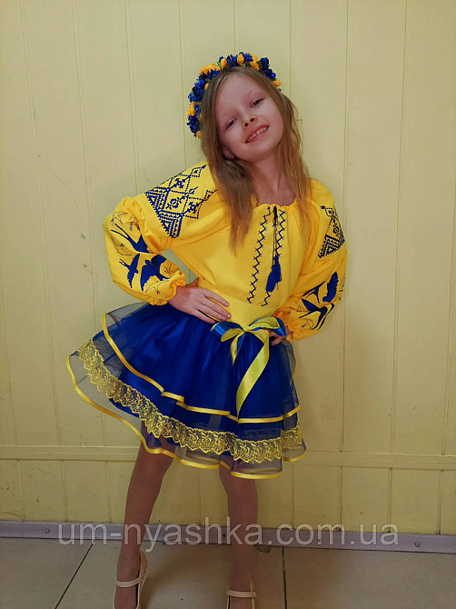 Синьо-жовтий костюм вишиванка "Ластівки-мереживо" Кривий Ріг - фото 7