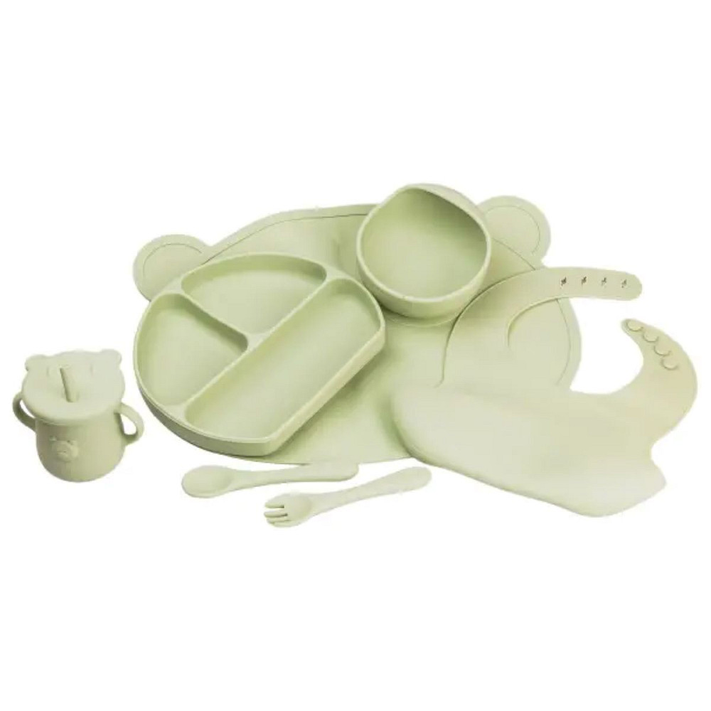 Дитячий набір силіконового посуду 7 предметів Зелений HP34546G Коломия - фото 1