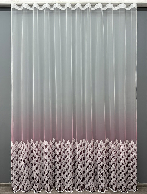 Тюль "Грек-сітка" омбре з вишивкою Листочки колір рожевий з білим 1482т Київ - фото 8