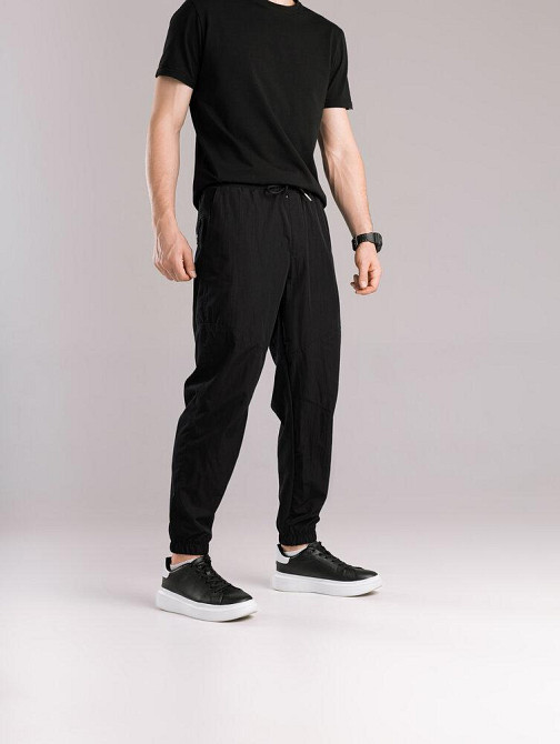 Плащевые джоггеры с карманами для мужчин. Летние черные джоггеры легкие мужские Pobedov Yoxo Киев - изображение 2