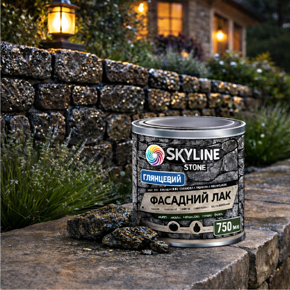 Фасадний акриловий лак для каменю та цоколю SkyLine Stone глянцевий прозорий «Мокрий камінь» 750 мл Харків - фото 10
