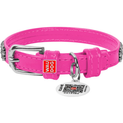 Ошейник для животных WAUDOG Glamour с QR-паспортом "Стразы" XS Ш 12 мм розовый (33087) Винница - изображение 1