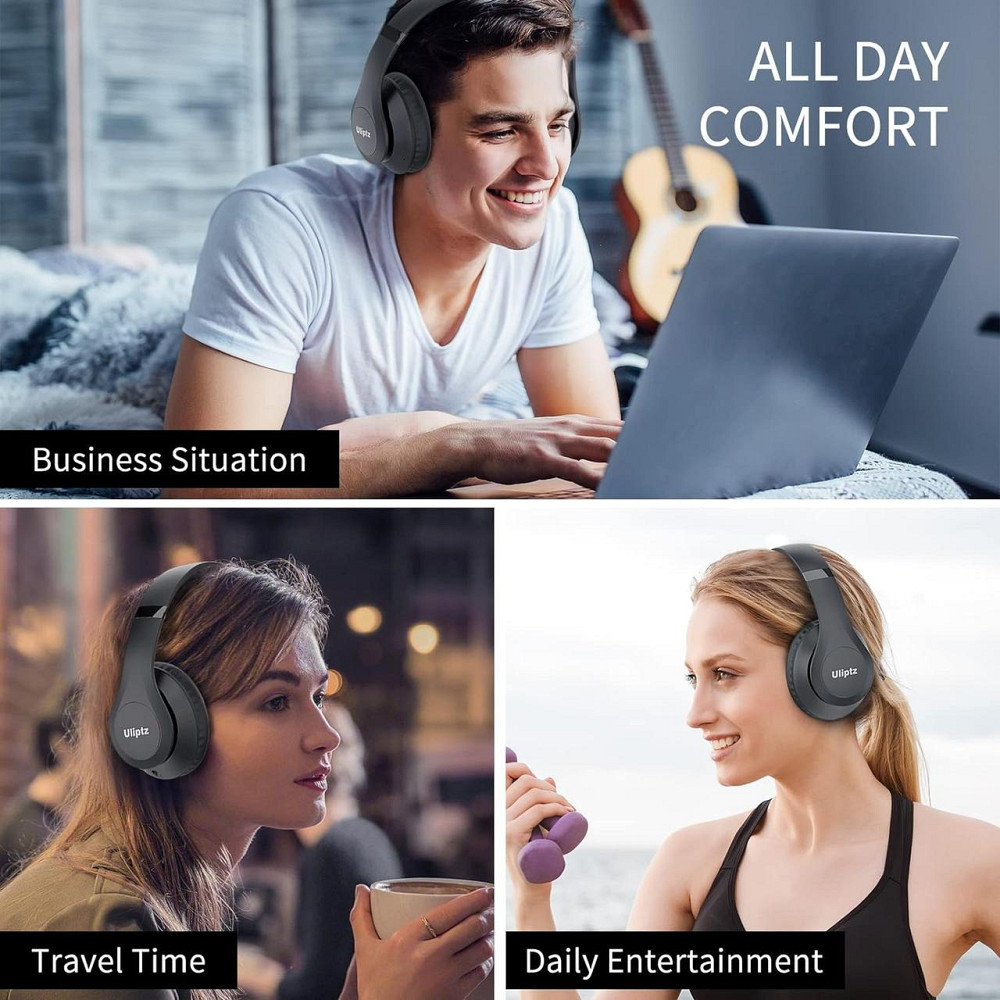 Беспроводные накладные наушники Uliptz ULWH203A Bluetooth 5.3, 65 часов, 6 EQ, Hi-Fi, микрофон, 3,5 мм, черные Киев - изображение 16