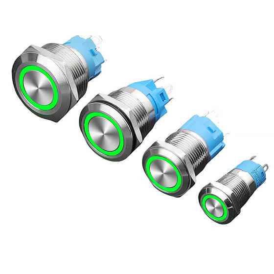 Зелена металева кнопка з підсвічуванням Київ