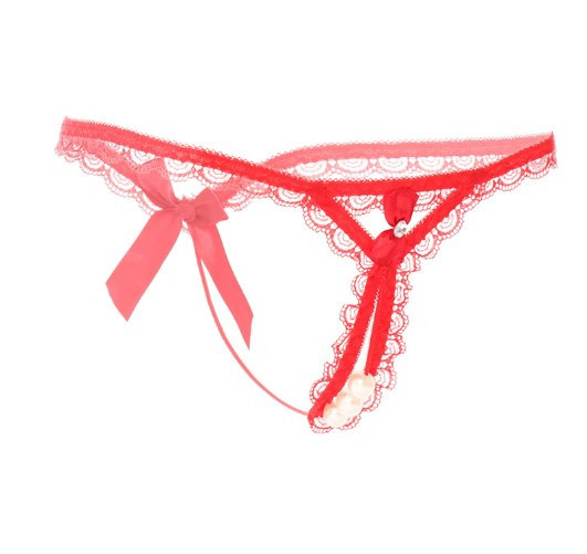 Еротичні трусики з бусинками червоні - розмір універсальний, резинка до 92см Київ - фото 2