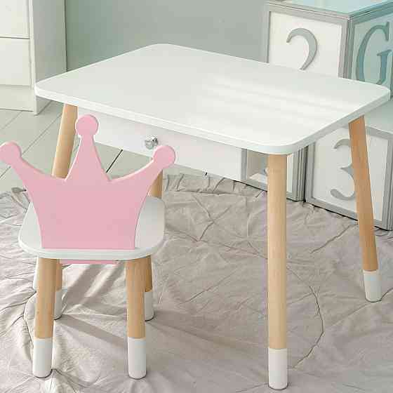 Дитячий столик білий і стільчик корона біло-рожевий. Столик із шухлядою для олівців і розмальовок 56787 Київ