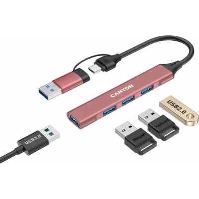 Концентратор Canyon hub DS-02 4in1 USB-A/C Pink (CNS-TDS02P) Вінниця