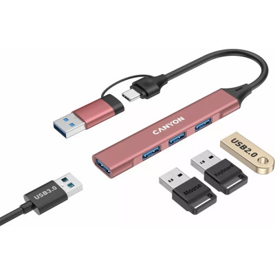 Концентратор Canyon hub DS-02 4in1 USB-A/C Pink (CNS-TDS02P) Вінниця - фото 3