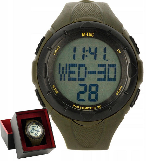 Тактичний Годинник водлнепроникний з секундоміром та крокоміром M-Tac (50001001) Olive Нововолинськ - фото 1