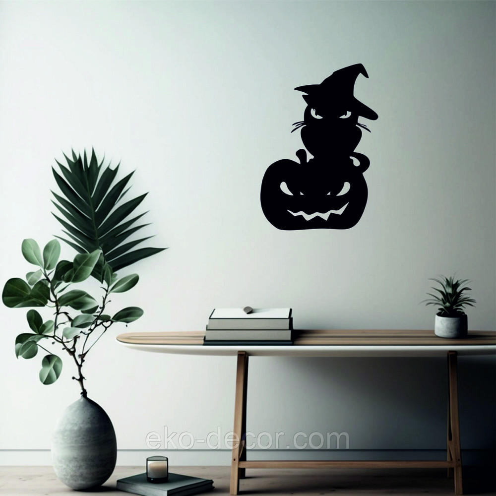 Декоративне настінне Панно «Хелловін - гарбуз з котом», Декор на стену Київ - фото 1