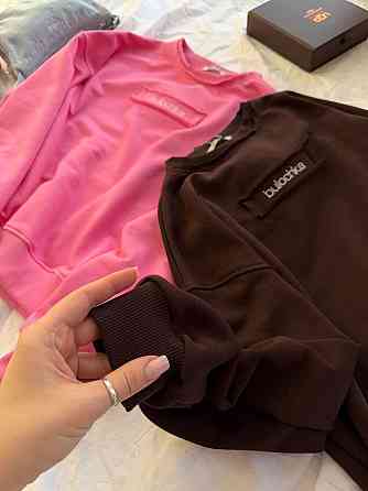 Женский оверсайз свитшот с надписью “Bulochka” турецкая петля Шоколад Одесса