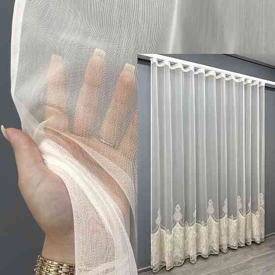 Тюль VR-Textil 1815т Бамбук с вышивкой и бархатом Молочный  300х270 см (40-111) Киев