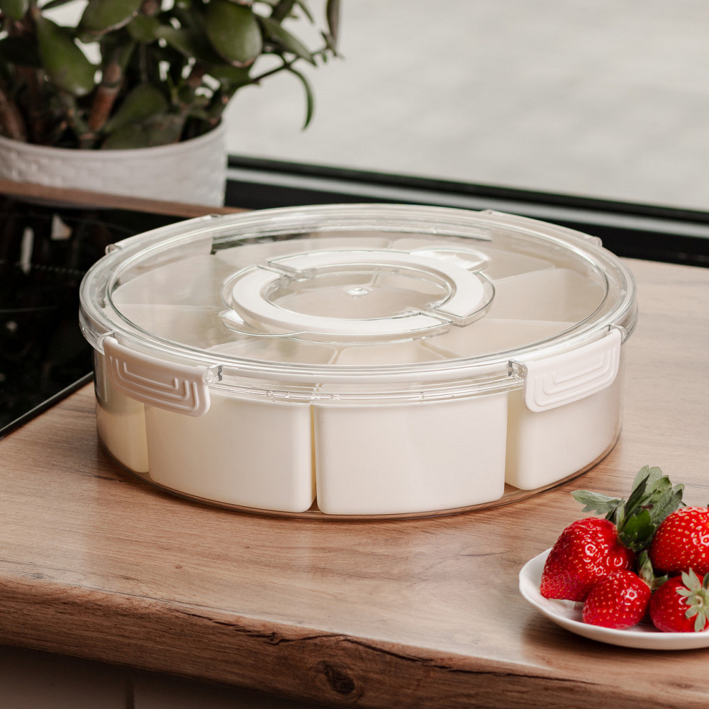 Бежевий контейнер для їжі з 9 відсіками Ø29 см Київ - фото 1