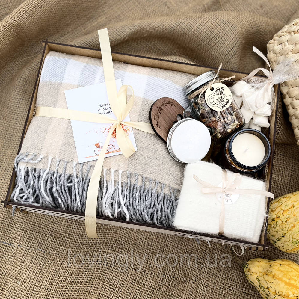 Теплый подарочный набор для уюта: плед, свеча, глинтвейн, сладости Ирпень - изображение 3