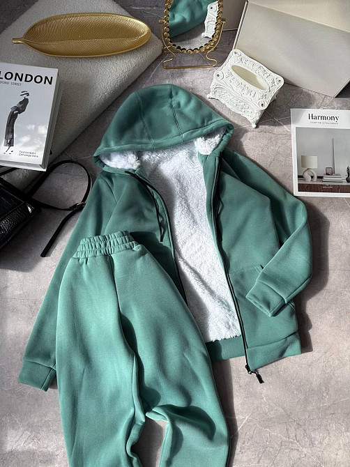 Женский теплый повседневный костюм двойка: худые+штаны, трехнить на флисе + мех Оливка, 42/44 Одесса - изображение 4