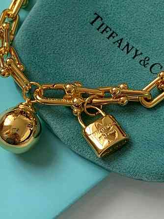 Браслет цепь Тиффани Tiffany с шариком и замочком / позолота / мешочек Тиффани Одесса