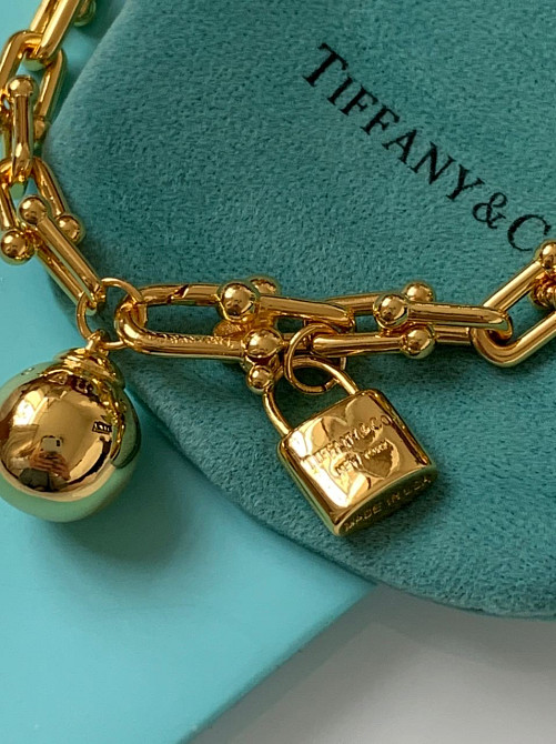 Браслет цепь Тиффани Tiffany с шариком и замочком / позолота / мешочек Тиффани Одесса - изображение 2