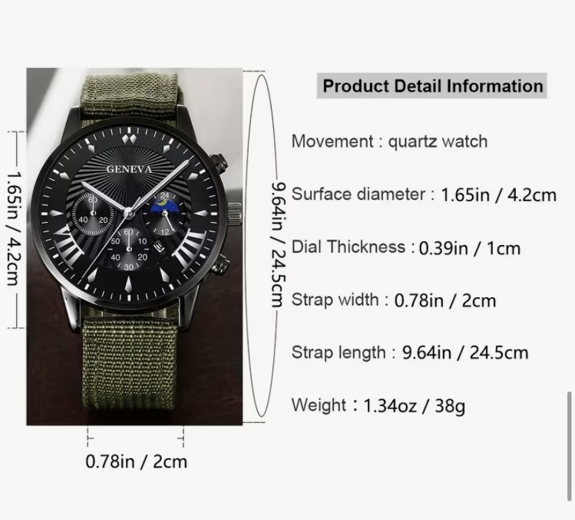 Подарунковий набір для чоловіків наручний годинник з 4 браслетами зелений Київ - фото 4