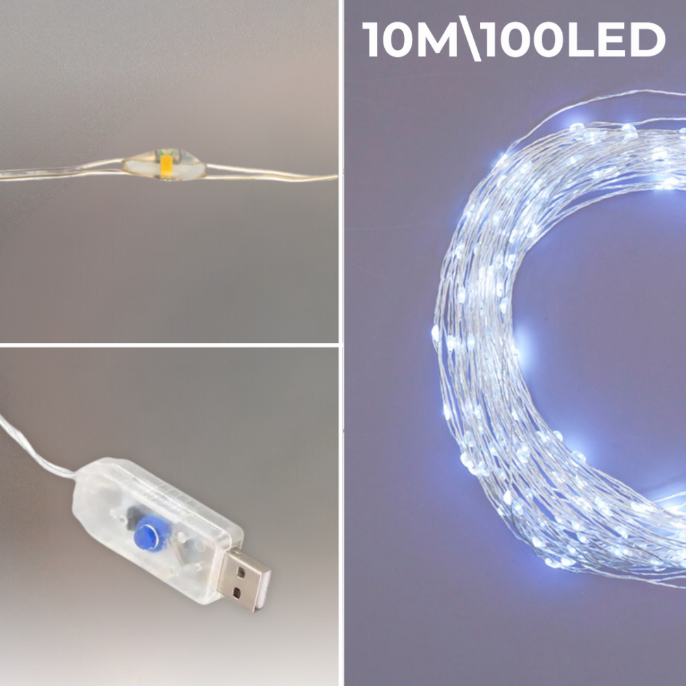 Гірлянда роса 10 метрів гірлянда капля роси з режимами Niki Light 100 лед гірлянда на пульті гірлянда юсб біла Київ - фото 5