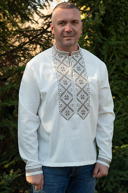 Вышиванка для мальчиков с длинным рукавом льняная, молочная, топ Киев - изображение 6