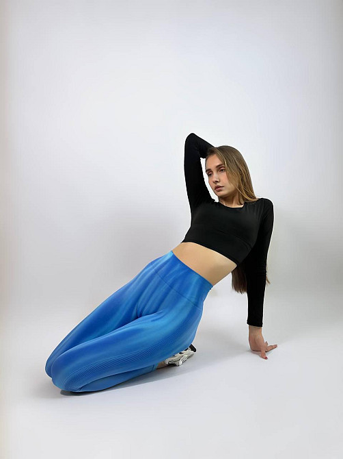 Легінси спортивні для фітнесу жіночі push up (пуш ап) зі збіркою висока посадка Неонові Impulse голубі Одеса - фото 4