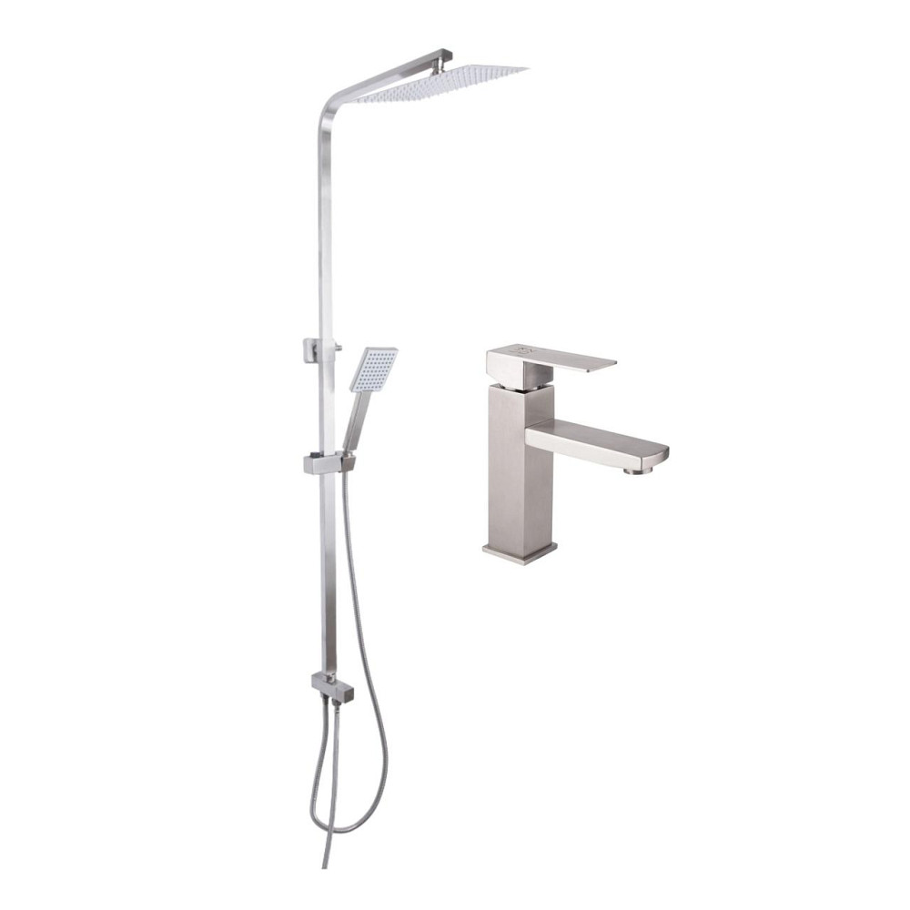 Акционный набор: Lidz Kubis 001F Смеситель для раковины (k35) Nickel + Lidz Kubis 1120 Душевая стойка универсальная на два Киев - изображение 1