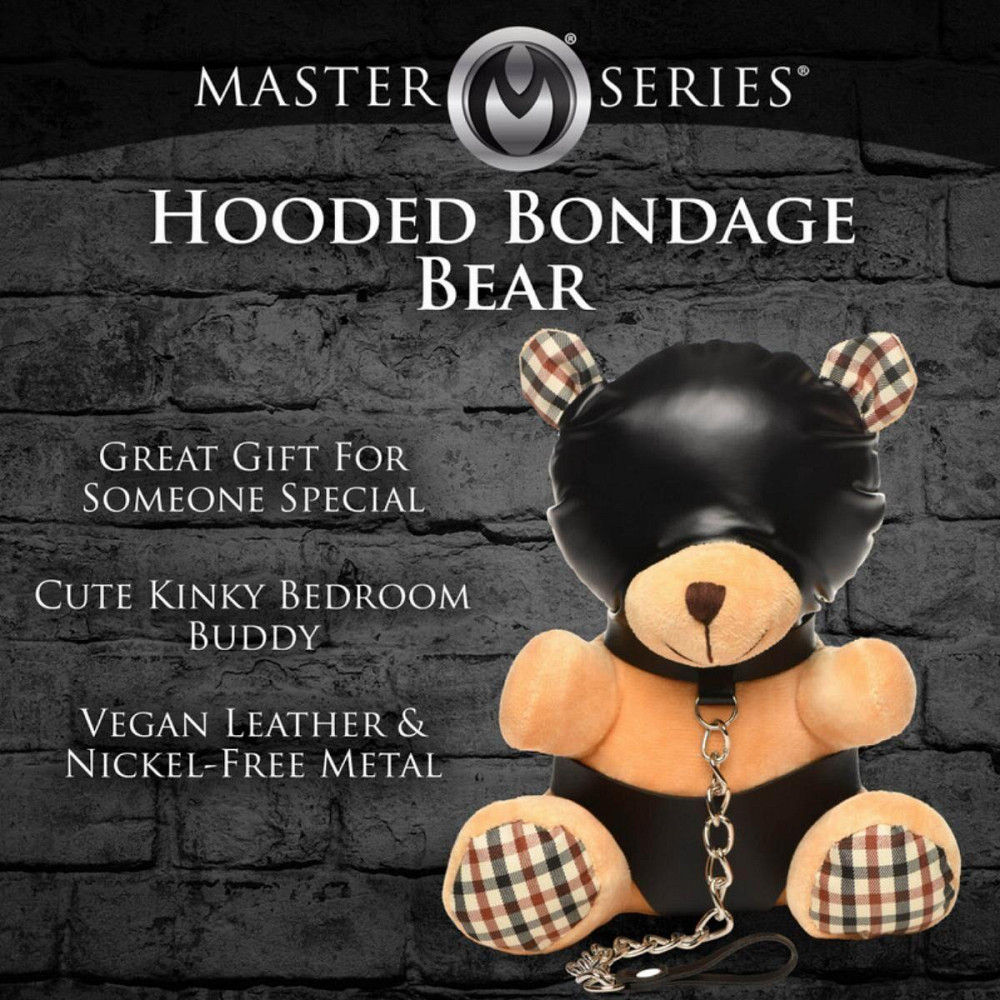 Плюшевий ведмедик HOODED Teddy Bear БДСМ у шкіряному капюшоні з повідцем, 23x16x12 см Sex Aura Київ - фото 4