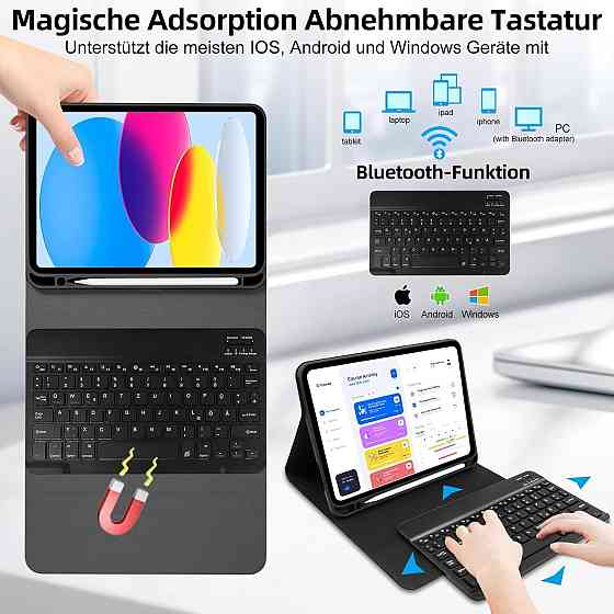 Чохол-клавіатура iPad 10th/11th Gen для 10.9"/11" чорний знімна бездротова Bluetooth QWERTZ німецька розкладка тримач стилуса акум Київ